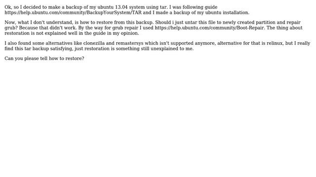 Ubuntu: How to correctly restore system from tar backup? смотреть онлайн