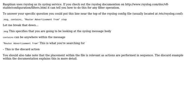 Unix & Linux: Can I stop IPv6 "Router Advertisement" filling syslog without disabling IPv6? смотреть онлайн