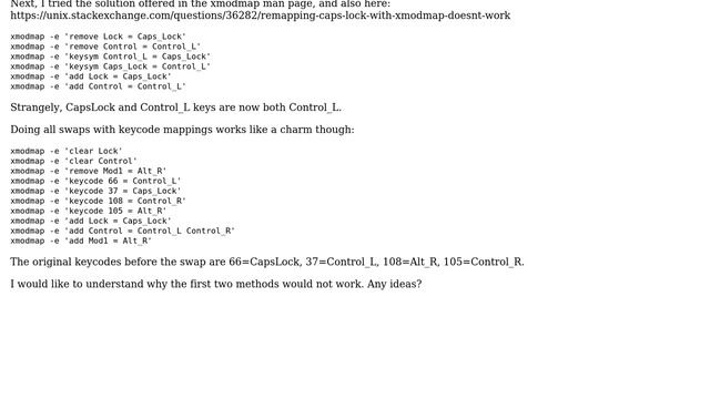 Unix & Linux: Swap CapsLock and Control using xmodmap (man page solution does not work) смотреть онлайн