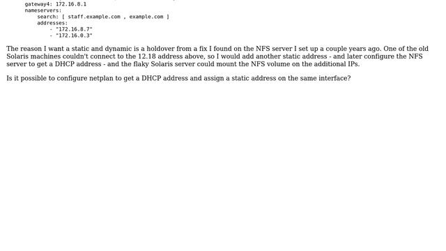 Ubuntu: Does netplan support DHCP and static addresses on one interface? смотреть онлайн
