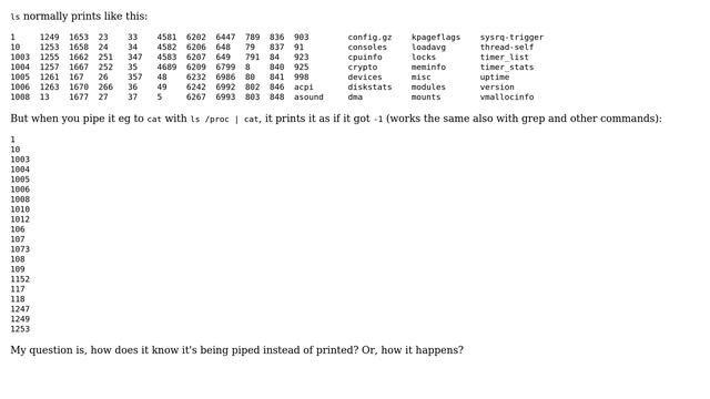 Unix & Linux: How does `ls` know whether it's piped or printed? смотреть онлайн