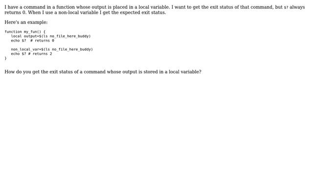 Unix & Linux: Exit status of a command with local variable смотреть онлайн