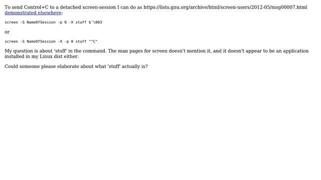 What is this 'stuff' in the command being sent to screen? смотреть онлайн