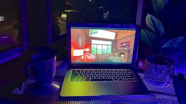 Work from home work desk with cozy rain and fire crackling sounds, desk setup WFH ambience 4k смотреть онлайн