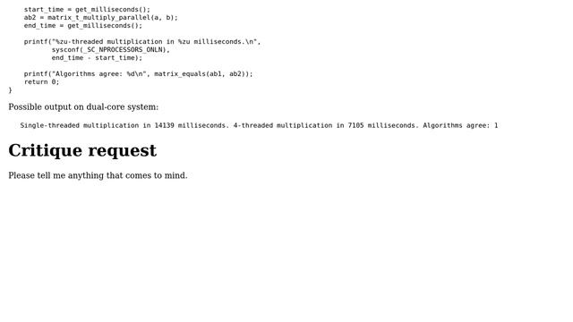 Code Review: Multithreaded matrix multiplication on Unix in C смотреть онлайн