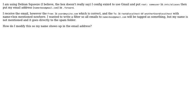 Unix & Linux: How do I fix the to address when forwarding with mail/exim? смотреть онлайн