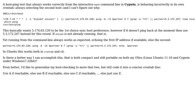 Unix & Linux: Need portable crontab host-checking/failover logic across Linux & Cygwin смотреть онлайн