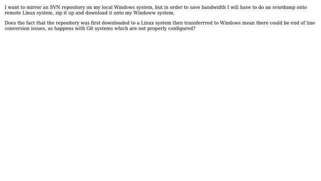 Unix & Linux: Will transferring an SVN repository dump form Linux to Windows cause EOL problems? смотреть онлайн