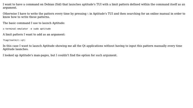Unix & Linux: How to run Aptitude's TUI with limit pattern sent as an argument? смотреть онлайн
