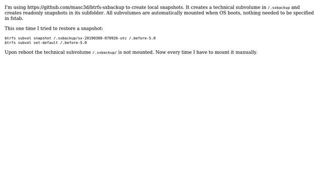 Unix & Linux: btrfs subvolumes not auto mounted after set-default смотреть онлайн