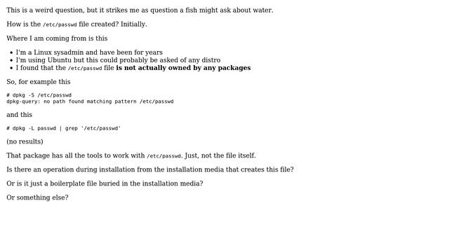 Unix & Linux: How is the /etc/passwd file instantiated? (3 Solutions!!) смотреть онлайн