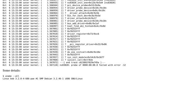 Unix & Linux: Error installing ns83820 driver in linux 3.2.0 (invalid physical address) смотреть онлайн