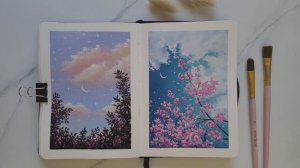 Как красиво и просто нарисовать веточку сакуры гуашью / Пошаговый мастер-класс