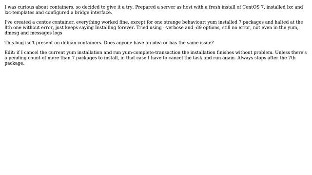 DevOps & SysAdmins: yum halts after installing 7 packages on centos container смотреть онлайн