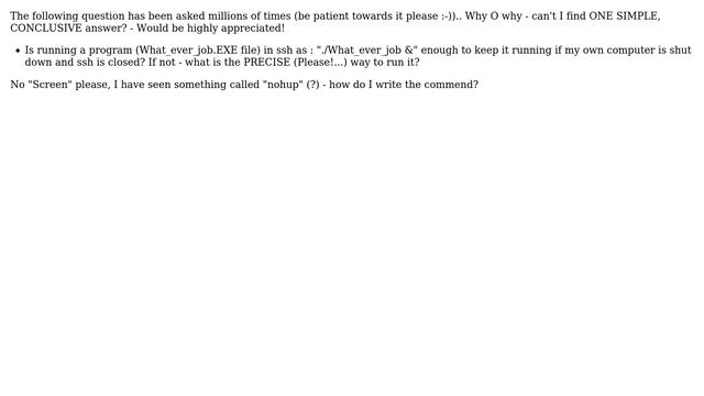 Run remotely, in the background, using ssh, then log-out, keep process running, how? смотреть онлайн
