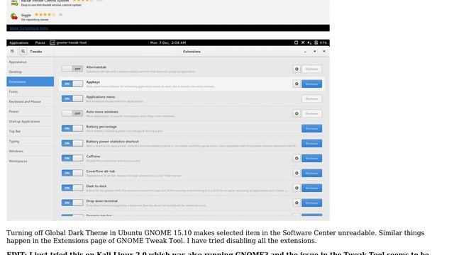 Ubuntu: Ubuntu GNOME Software Centre global light theme makes selected item unreadable. How to fix? смотреть онлайн