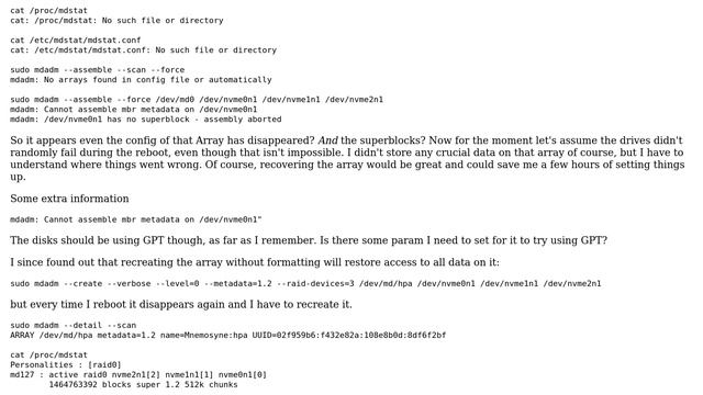 Unix & Linux: mdadm RAID array disappered after reboot смотреть онлайн