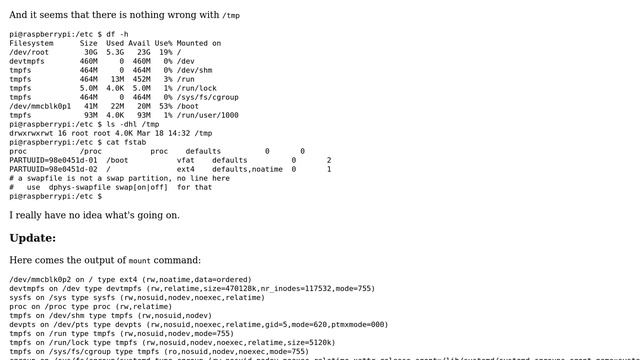 Raspberry Pi: /tmp has been reported to be read-only filesystem смотреть онлайн