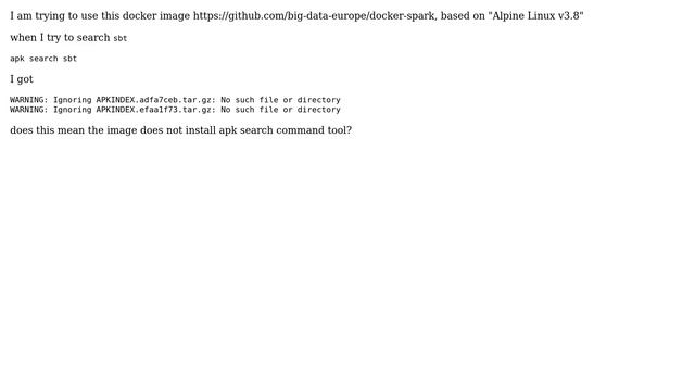 Unix & Linux: Does "Ignoring APKINDEX" mean the image does not install apk search command tool? смотреть онлайн