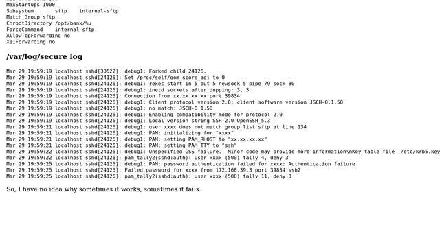 Sftp server logs "Failed password for ＜xxxx＞ from xxxx" смотреть онлайн