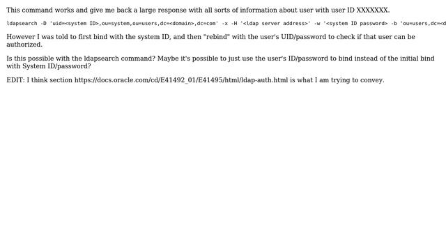 LDAP: How to bind via system ID/Password and then user ID/password for Authorization? смотреть онлайн