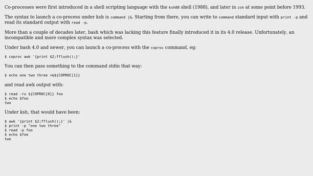 Unix & Linux: How do you use the command coproc in various shells? (4 Solutions!!) смотреть онлайн