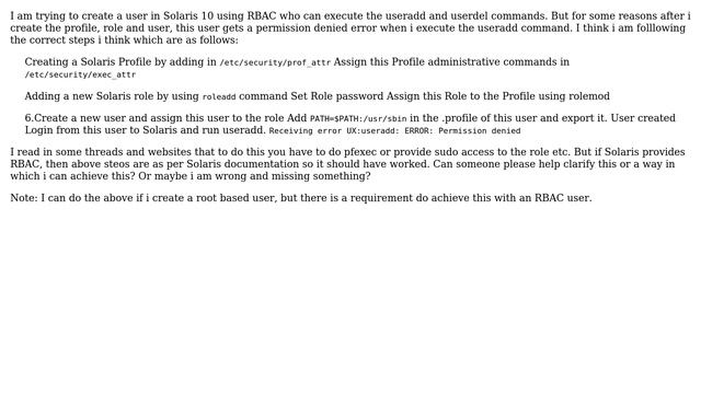 Unix & Linux: RBAC user cannot execute useradd on Solaris 10 смотреть онлайн