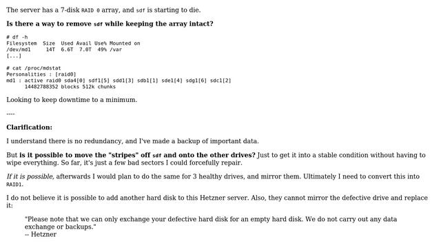 Remove 1 disk from mdadm RAID 0 array смотреть онлайн