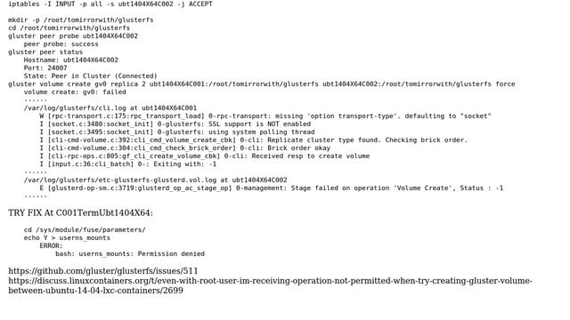 Even with root user Im receiving 'Operation not permitted' when try creating gluster volume... смотреть онлайн