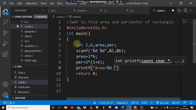 Find Area and Perimeter of Rectangle in C | c programming #c#programming смотреть онлайн