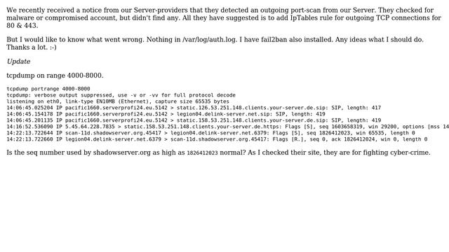 Debian : Outgoing port-scans detected, what to do? смотреть онлайн