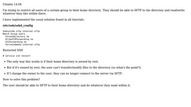 Unix & Linux: Limiting user SFTP only to their home directory смотреть онлайн