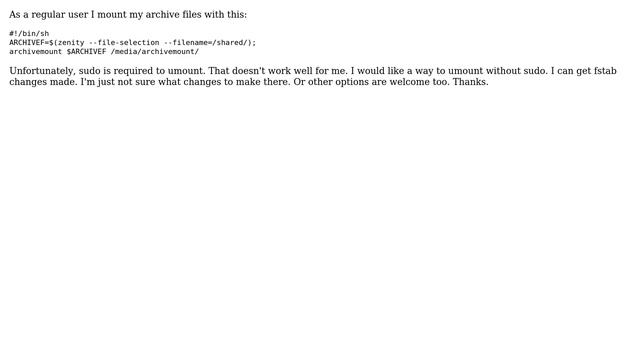 How to umount file.tar.bz (that was mounted with archivemount) without needing sudo? смотреть онлайн