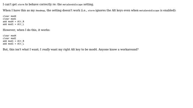 Unix & Linux: XTerm\*metaSendsEscape broken when Alt_R is mod4 смотреть онлайн
