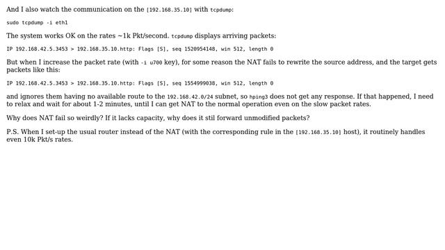 Why IP masquerade (source NAT) in linux kernel fails to set source IP on high packet rates? смотреть онлайн