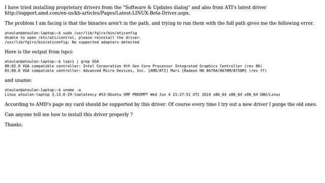 Ubuntu: Problems with fglrx driver on AMD Radeon 8000M series on Trusty смотреть онлайн