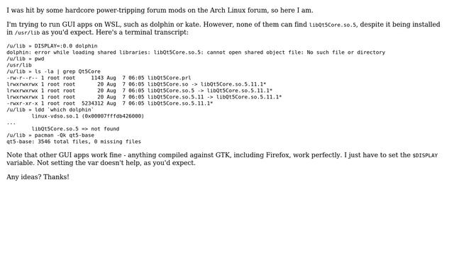 Arch on WSL: libQt5Core.so.5 not found, despite being installed смотреть онлайн