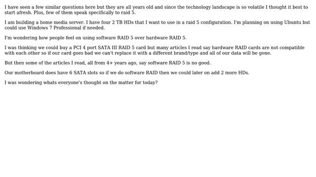 Unix & Linux: software or hardware RAID 5 for home server? смотреть онлайн