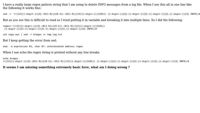 Unix & Linux: Why cant sed properly interpret this multi line pattern string? смотреть онлайн