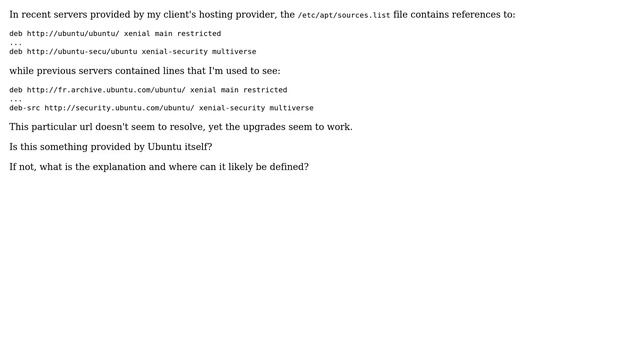 DevOps & SysAdmins: Where is "http://ubuntu/ubuntu" (in apt sources.list) defined? смотреть онлайн