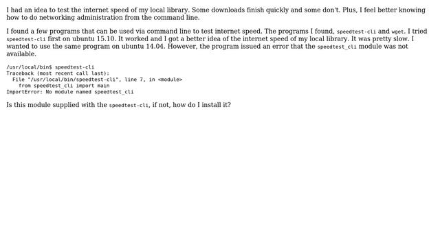 How to install the the "speedtest_cli" module for the speedtest-cli command on ubuntu 14.04? смотреть онлайн