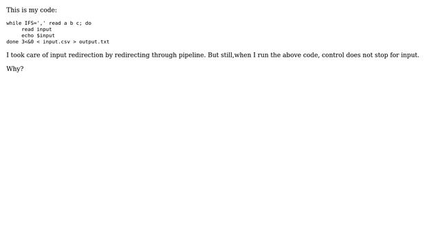 Unix & Linux: read input from user in while loop having input and output redirection смотреть онлайн
