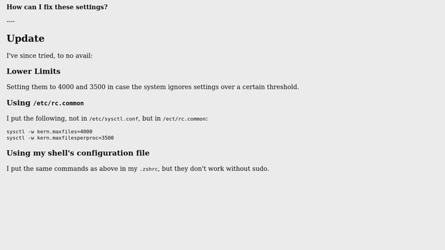 Apple: Why is `/etc/sysctl.conf` not determining my `kern.maxfiles` setting? смотреть онлайн