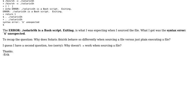 Unix & Linux: Solaris /bin/sh sourcing a file behaves differently than executing a file. Why? смотреть онлайн