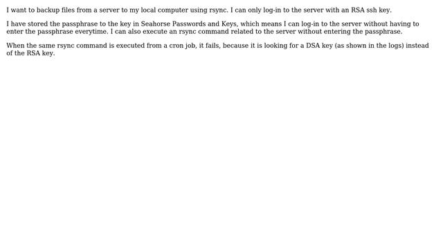 Unix & Linux: Why does rsync look for DSA instead of RSA key when run from cron job? смотреть онлайн