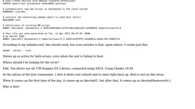 Unix & Linux: md raid fails on first boot of the day смотреть онлайн