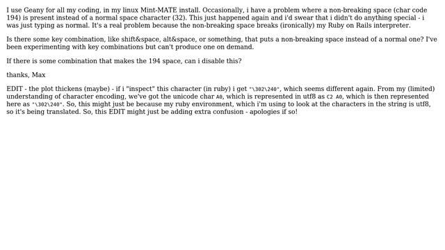 Unix & Linux: non-breaking space sometimes appears in Geany (my standard text editor) смотреть онлайн