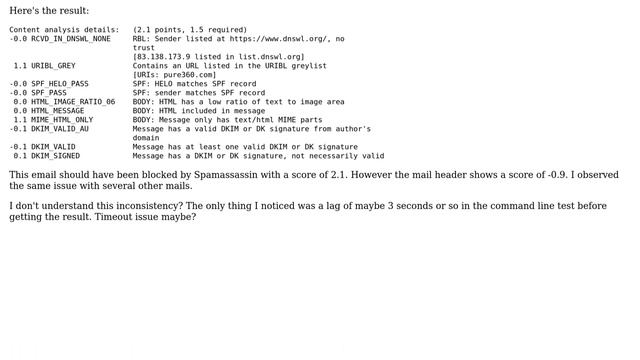 Unix & Linux: Inconsistency between Spamassassin command line check vs daemon check смотреть онлайн