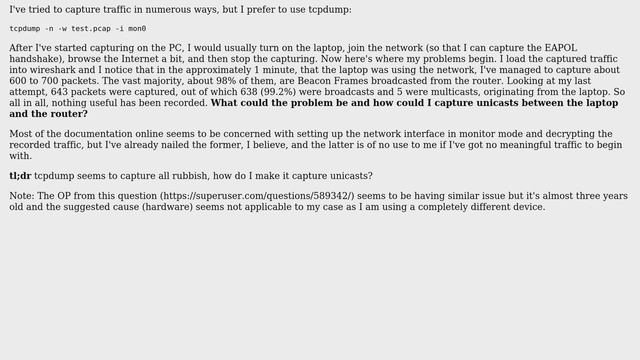 Wireless packet sniffing on Linux. Captured data is almost only broadcasts смотреть онлайн