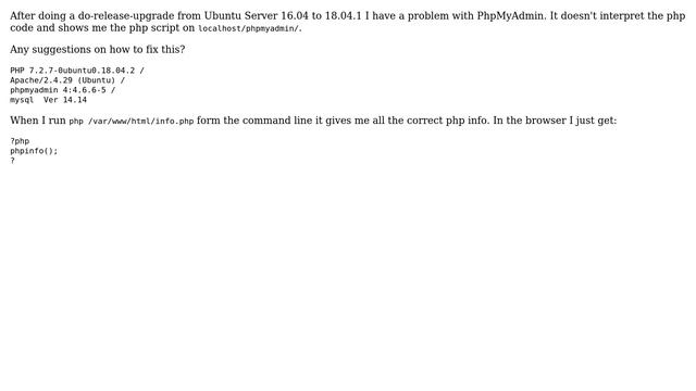 Ubuntu: PhpMyAdmin problem after upgrade Ubuntu Server 16.04 to 18.04.1 смотреть онлайн